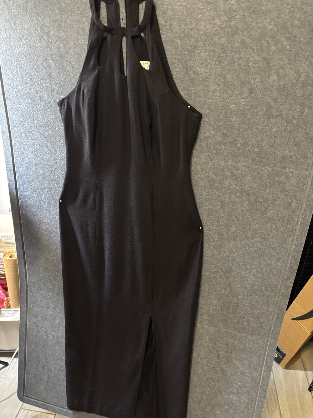 Sleek Black Halter Maxi Dress with High Neck